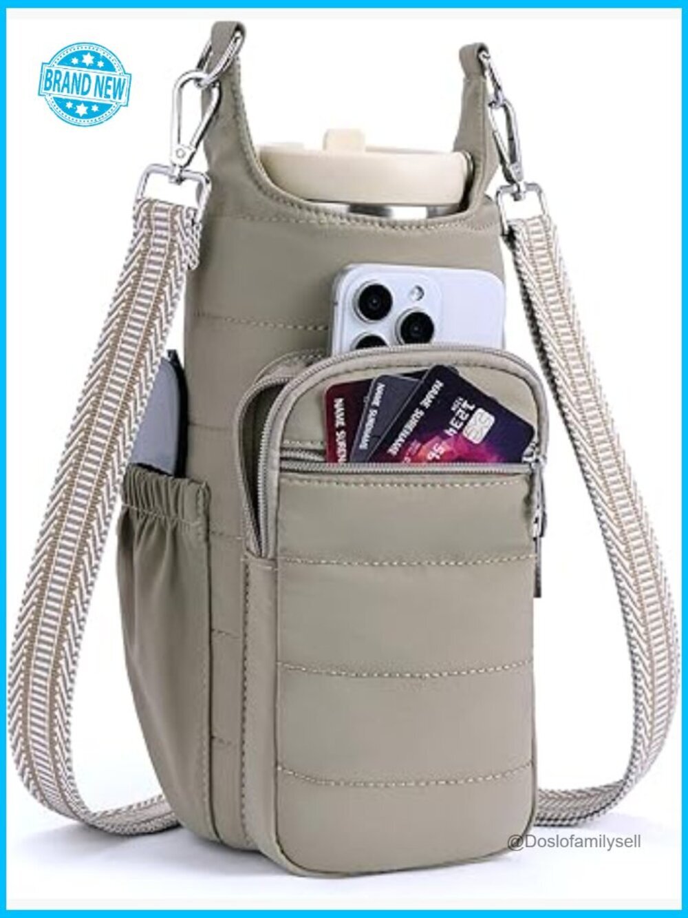 Insulated Water Bottle Crossbody Bag for Walking Hiking Adjustable Strap